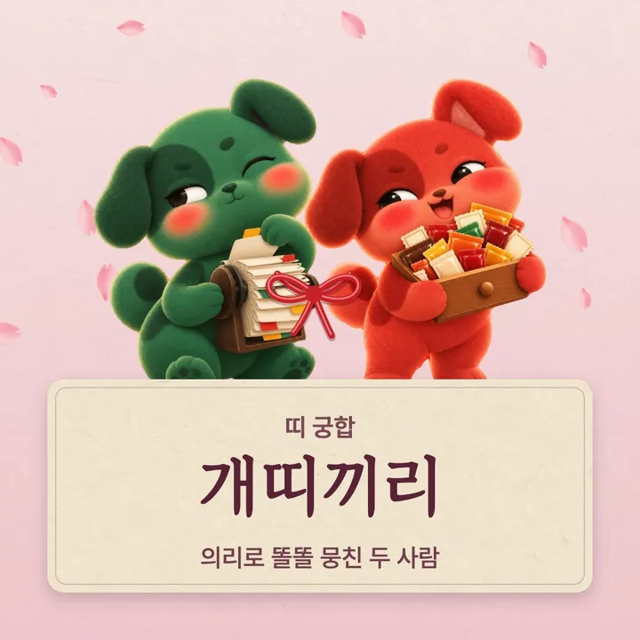 개띠 두 캐릭터가 나란히 선 그림