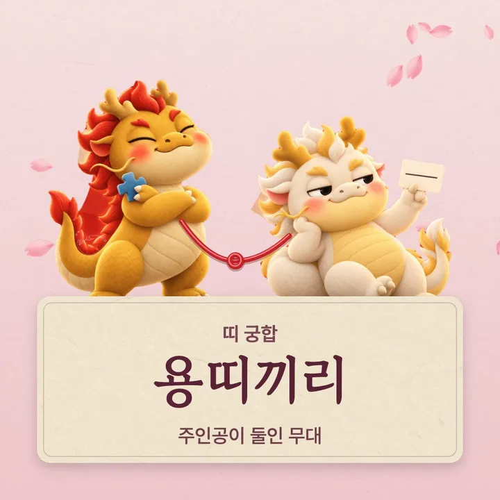 용띠 두 캐릭터가 나란히 선 그림