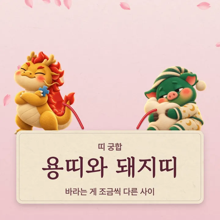 용띠와 돼지띠 캐릭터가 나란히 선 그림