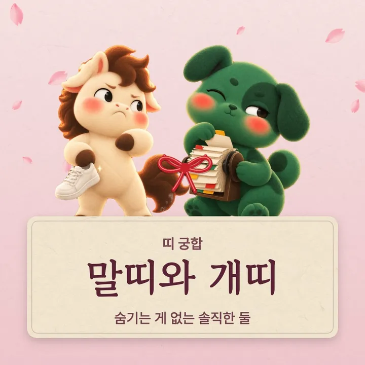 말띠와 개띠 캐릭터가 나란히 선 그림