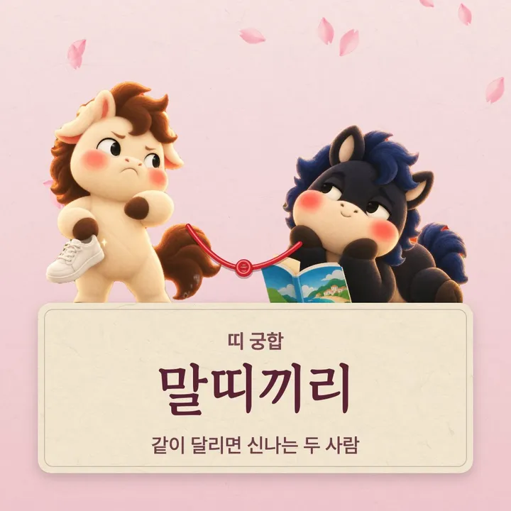 말띠 두 캐릭터가 나란히 선 그림