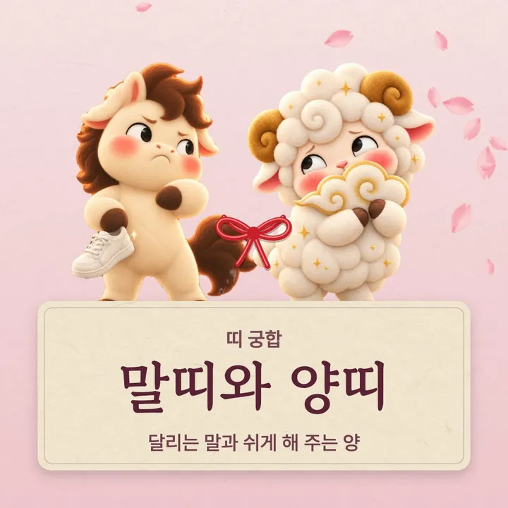 말띠와 양띠 캐릭터가 나란히 선 그림