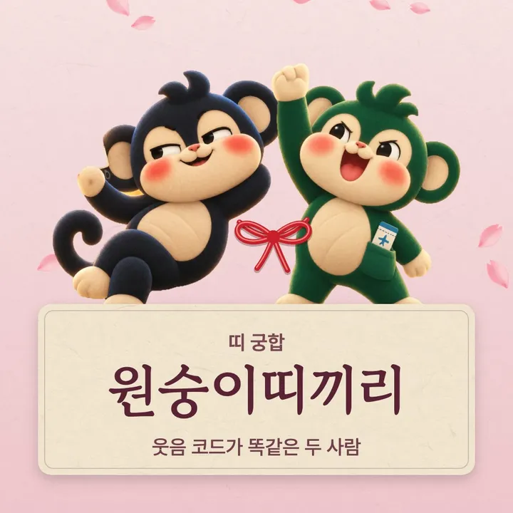 원숭이띠 두 캐릭터가 나란히 선 그림