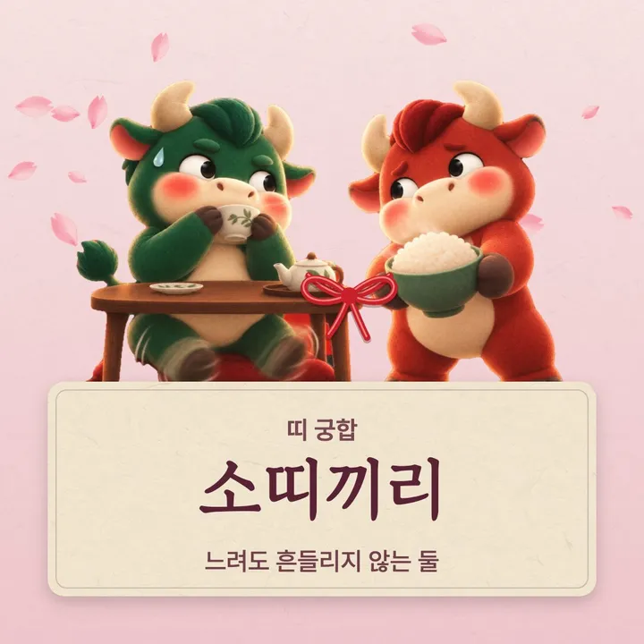 소띠 두 캐릭터가 나란히 선 그림
