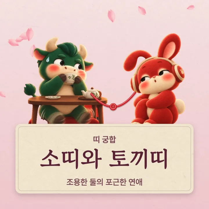 소띠와 토끼띠 캐릭터가 나란히 선 그림