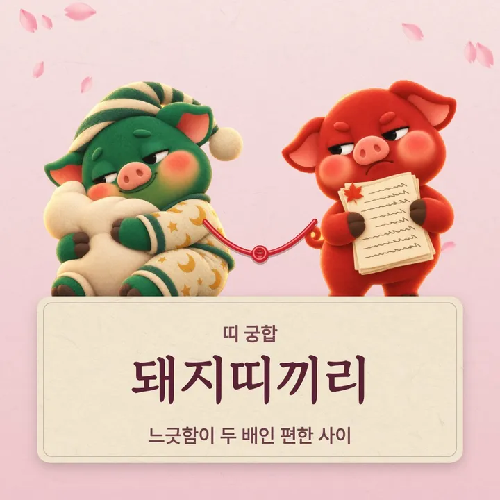 돼지띠 두 캐릭터가 나란히 선 그림
