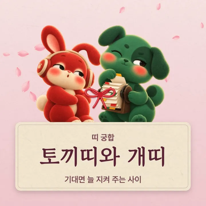 토끼띠와 개띠 캐릭터가 나란히 선 그림