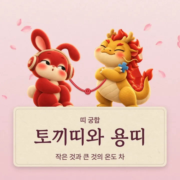 토끼띠와 용띠 캐릭터가 나란히 선 그림