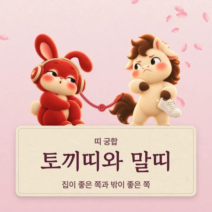 토끼띠와 말띠 캐릭터가 나란히 선 그림