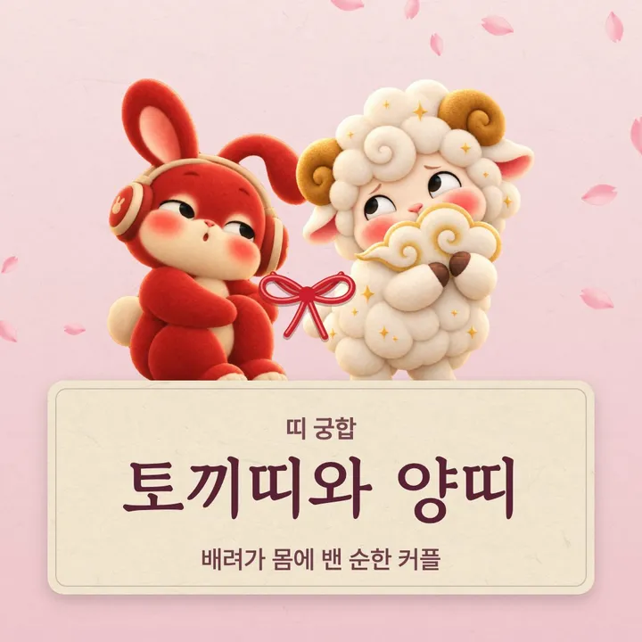 토끼띠와 양띠 캐릭터가 나란히 선 그림