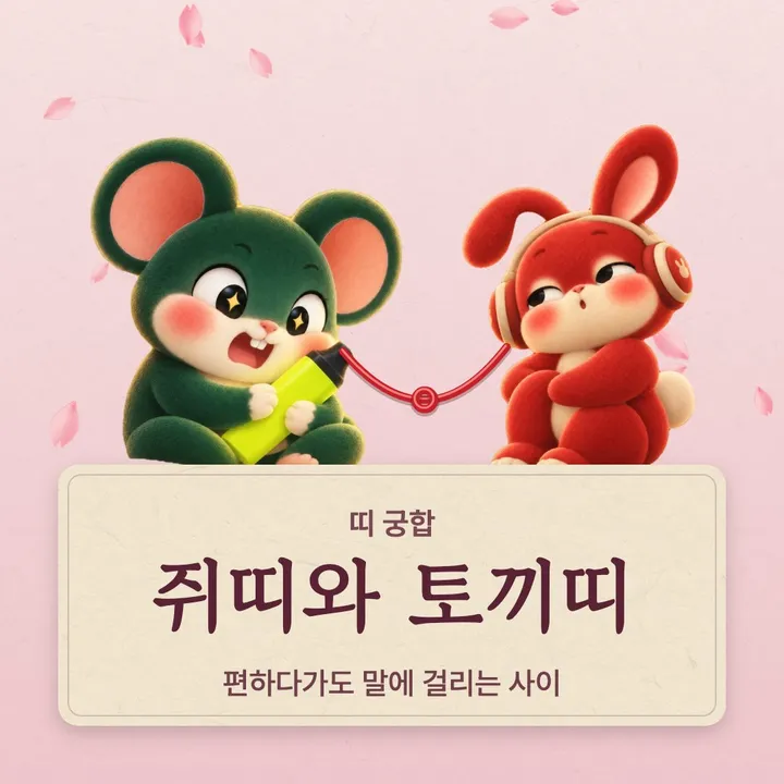 쥐띠와 토끼띠 캐릭터가 나란히 선 그림