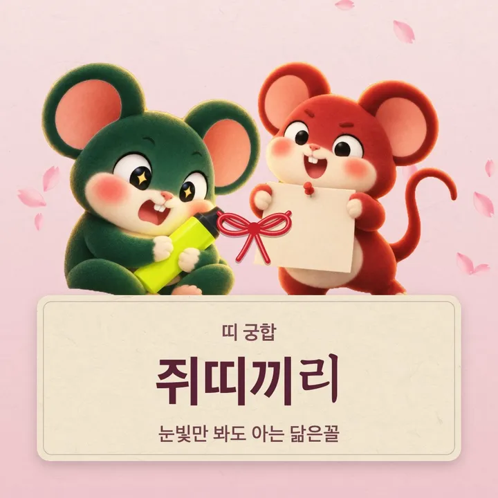 쥐띠 두 캐릭터가 나란히 선 그림