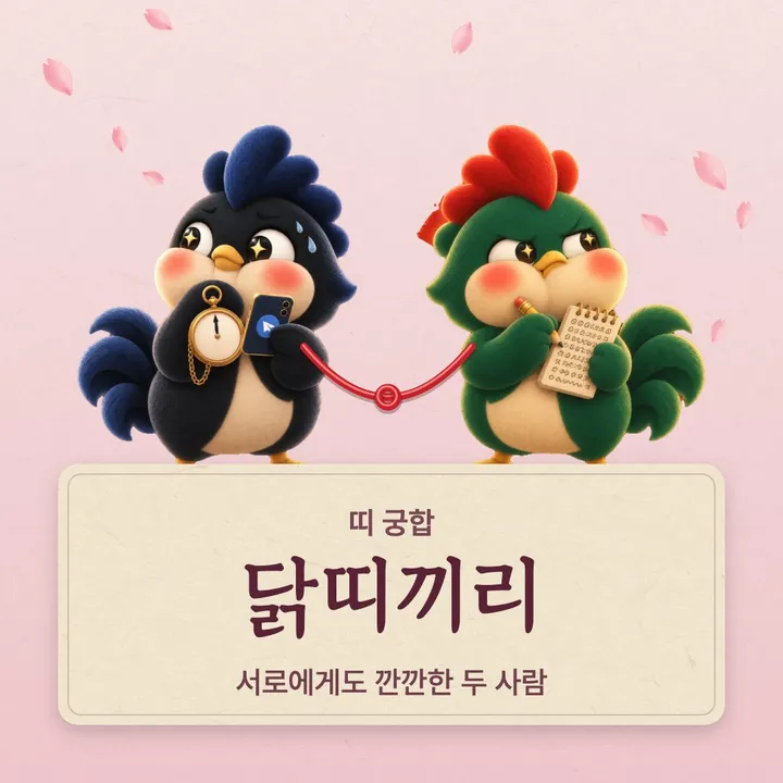 닭띠 두 캐릭터가 나란히 선 그림