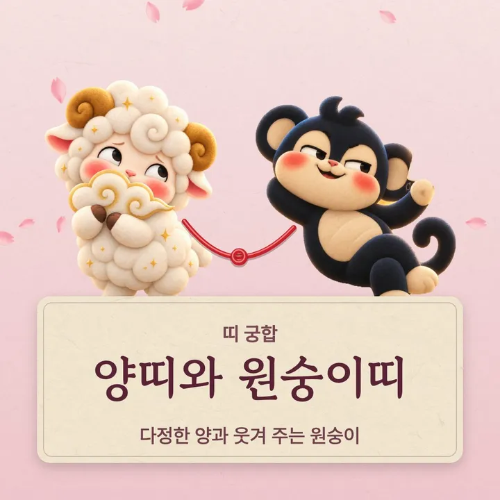 양띠와 원숭이띠 캐릭터가 나란히 선 그림