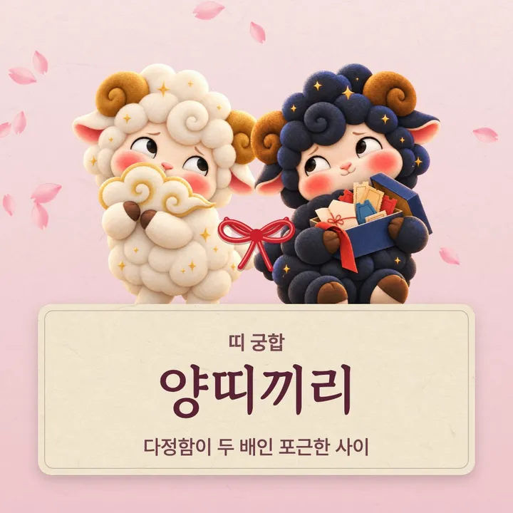 양띠 두 캐릭터가 나란히 선 그림