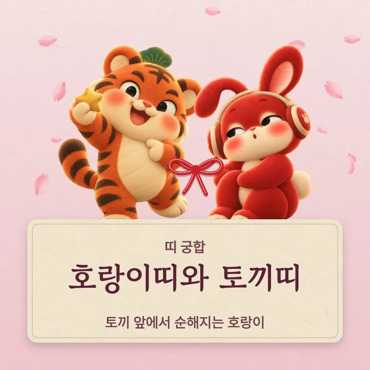 호랑이띠와 토끼띠 캐릭터가 나란히 선 그림